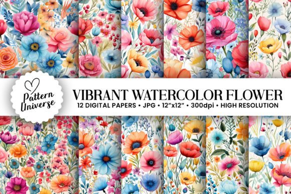 Download Colorful Watercolor Flower Digital Paper - Colorful Collection