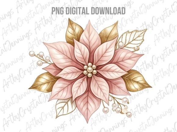 Download Pink and Gold Poinsettia Clipart PNG - Poinsettia Collection