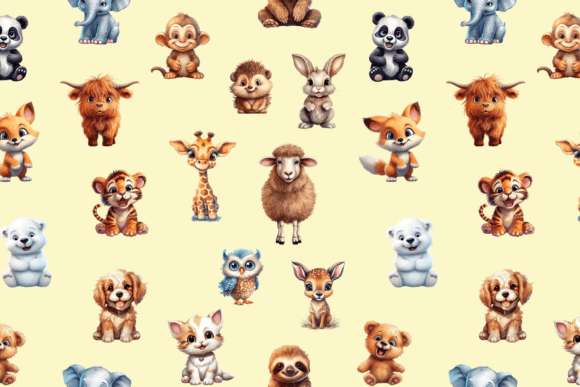 Download Colorful Baby Animal Seamless Pattern - Colorful Collection