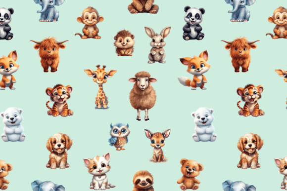 Download Colorful Baby Animal Seamless Pattern - Colorful Collection