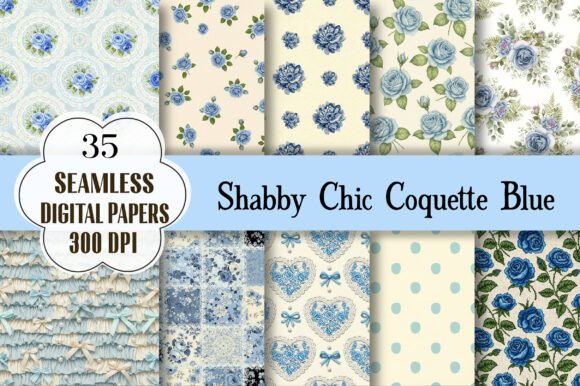 Download Shabby Chic Coquette Blue Digital Paper - Blue digital paper Collection