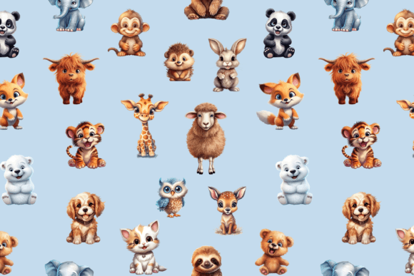 Download Colorful Baby Animal Seamless Pattern - Colorful Collection