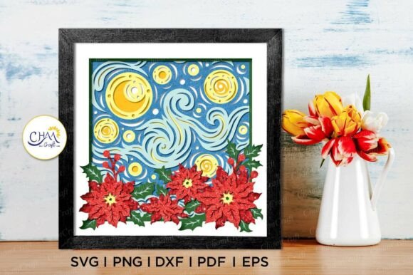 Download 3D Stary Night Poinsettia Shadow Box SVG - Poinsettia Collection